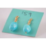 18CT TURQUOISE DROP EARRINGS, 18ct gold turquoise drop earrings.*** Please view images carefully