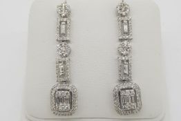 Pair Of Diamond Drop Earrings, for pierced ears with scroll butterflies,