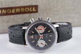 GENTLEMENS INGERSOLL CHRONOGRAPH WRISTWATCH CIRCA 1970, circular black twin register dial with