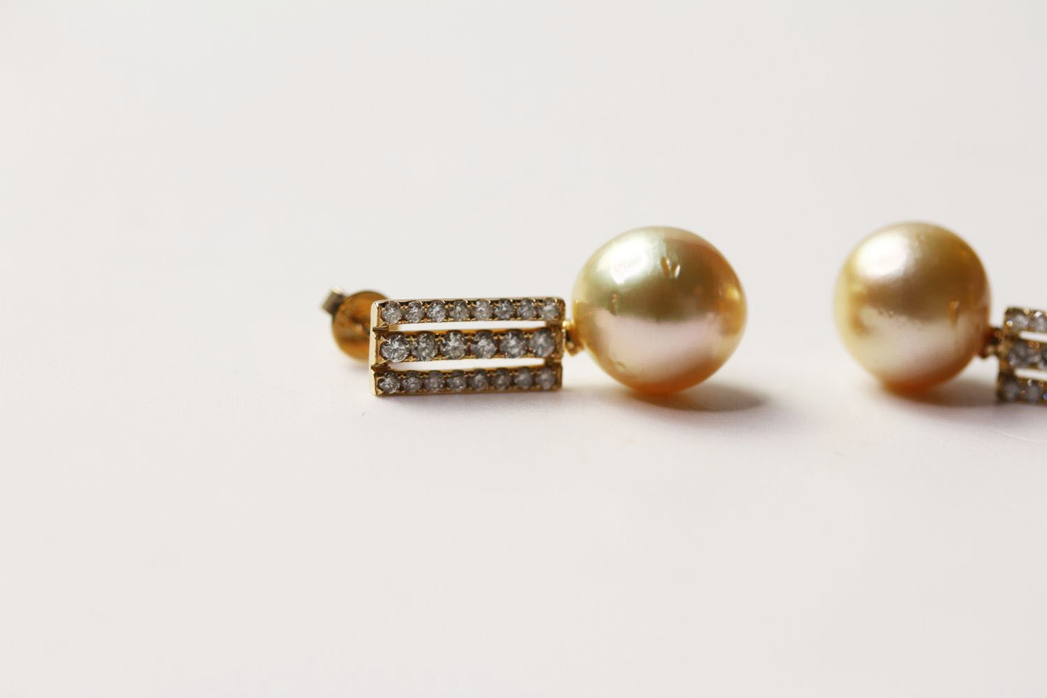 Pair Of Pearl & Diamond Earrings, set with 2 cultured south sea pearls, 44 round brilliant cut - Image 2 of 3