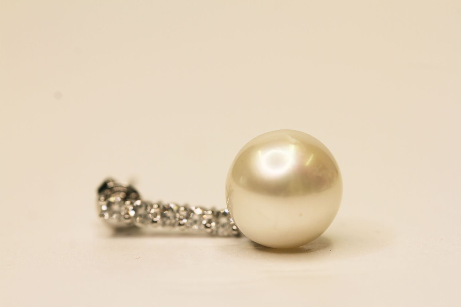 Pair Of Pearl & Diamond Earrings, set with 2 round cultured pearls, 10 round brilliant cut - Image 2 of 5