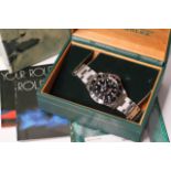 VINTAGE ROLEX GMT MASTER REFERENCE 16750 WITH BOX AND ROLEX SERVICE CARD, circular black dial with