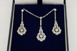 Diamond Set Pendant & Earring Set, comprising drop earrings for pierced ears