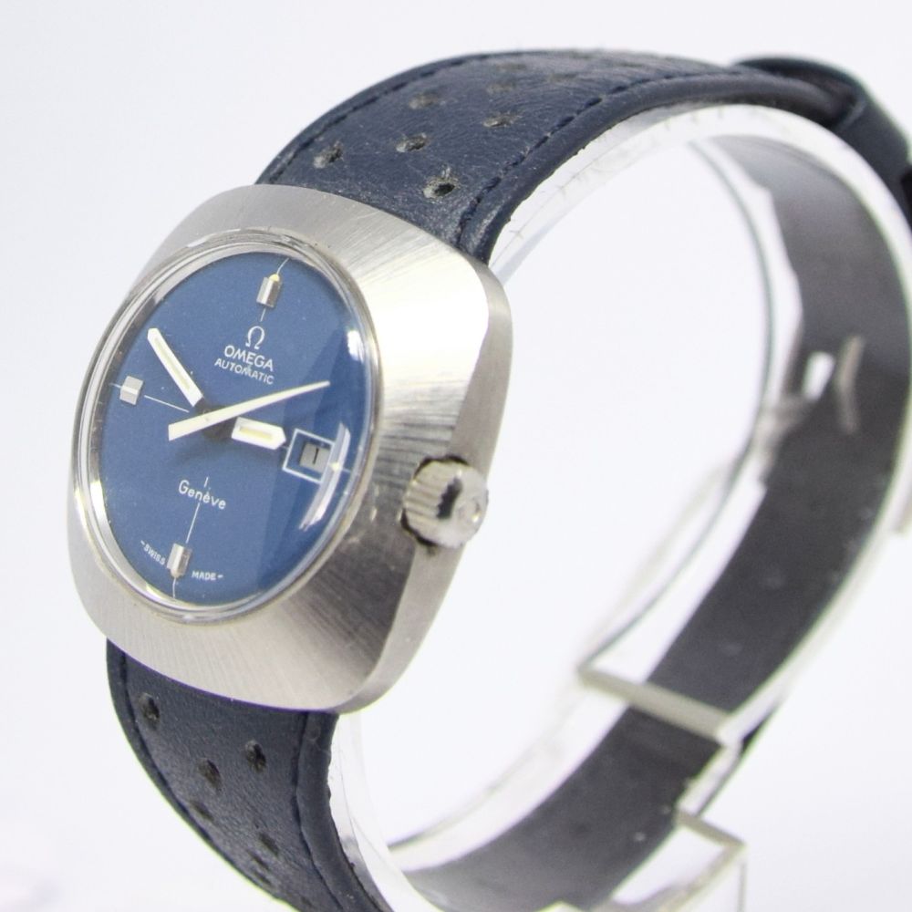 LADIES SQUARE OMEGA AUTOMATIC GENEVE WITH BLUE DIAL AND DATE FUNCTION CIRCA 1970S. stainless - Image 4 of 8