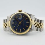 GENTLEMAN'S ROLEX OYSTER PERPETUAL DATEJUST BLUE DIAL STEEL & GOLD, REF. 1601, CIRCA. 1973