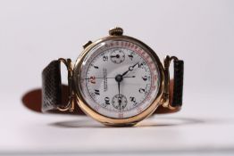 VINTAGE EBERHARD AND CO RED 12 MONOPUSHER CHRONOGRAPH WRISTWATCH, circular white dial with arabic