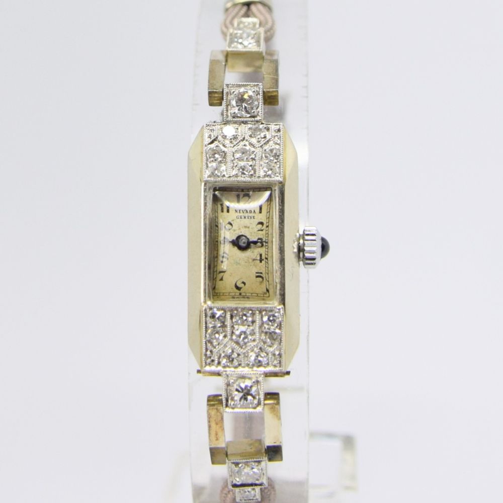 LADIES ART DECO NEVADA GENEVE WITH 22 DIAMONDS IN PLATINUM CASE WITH PLATINUM CLASP CIRCA 1920S. - Image 2 of 8