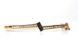 Sapphire & Diamond Set 14ct Yellow Gold Hinged Bangle, approximate total weight 17.9g