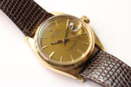 VINTAGE ROLEX OYSTER PERPETUAL DATE 18CT REFERENCE 6534, circular brown dial with baton hour