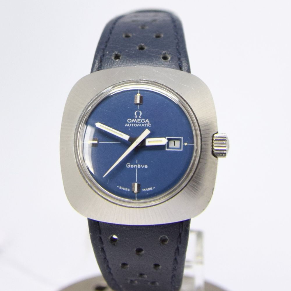 LADIES SQUARE OMEGA AUTOMATIC GENEVE WITH BLUE DIAL AND DATE FUNCTION CIRCA 1970S. stainless - Image 2 of 8