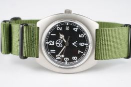 GENTLEMENS OLLECH & WAJS MILITARY WRISTWATCH, circular black dial with arabic numeral hour markers