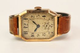 *TO BE SOLD WITHOUT RESERVE*1926 9ct gold art deco watch, case with engraved sides, Guiloche