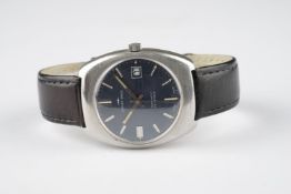 GENTLEMENS JAQUET-DROZ AUTOMATIC DATE WRISTWATCH, circular blue dial with stick hour markers and