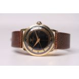 *TO BE SOLD WITHOUT RESERVE* 1950s WITTNAUER WRISTWATCH, circular black quartered dial with 10ct