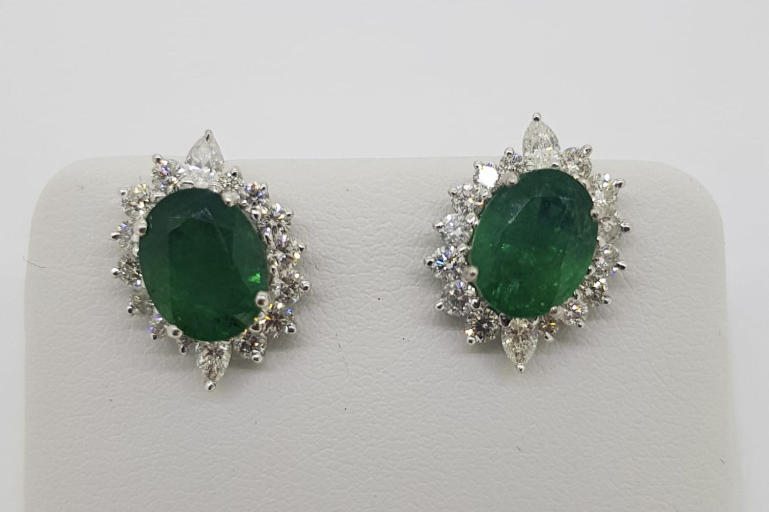 Pair Of Emerald & Diamond Earrings, set with round brilliant diamonds - Image 4 of 4