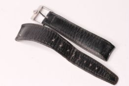 OMEGA LEATHER STRAP WITH OMEGA BUCKLKE, 17mm black Omega leather strap with stainless steel Omega