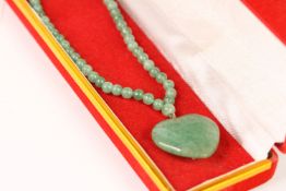 HEART SHAPE JADE BEADED NECKLACE WITH BOX, Jade necklace, inner diameter approximately 44cm, comes