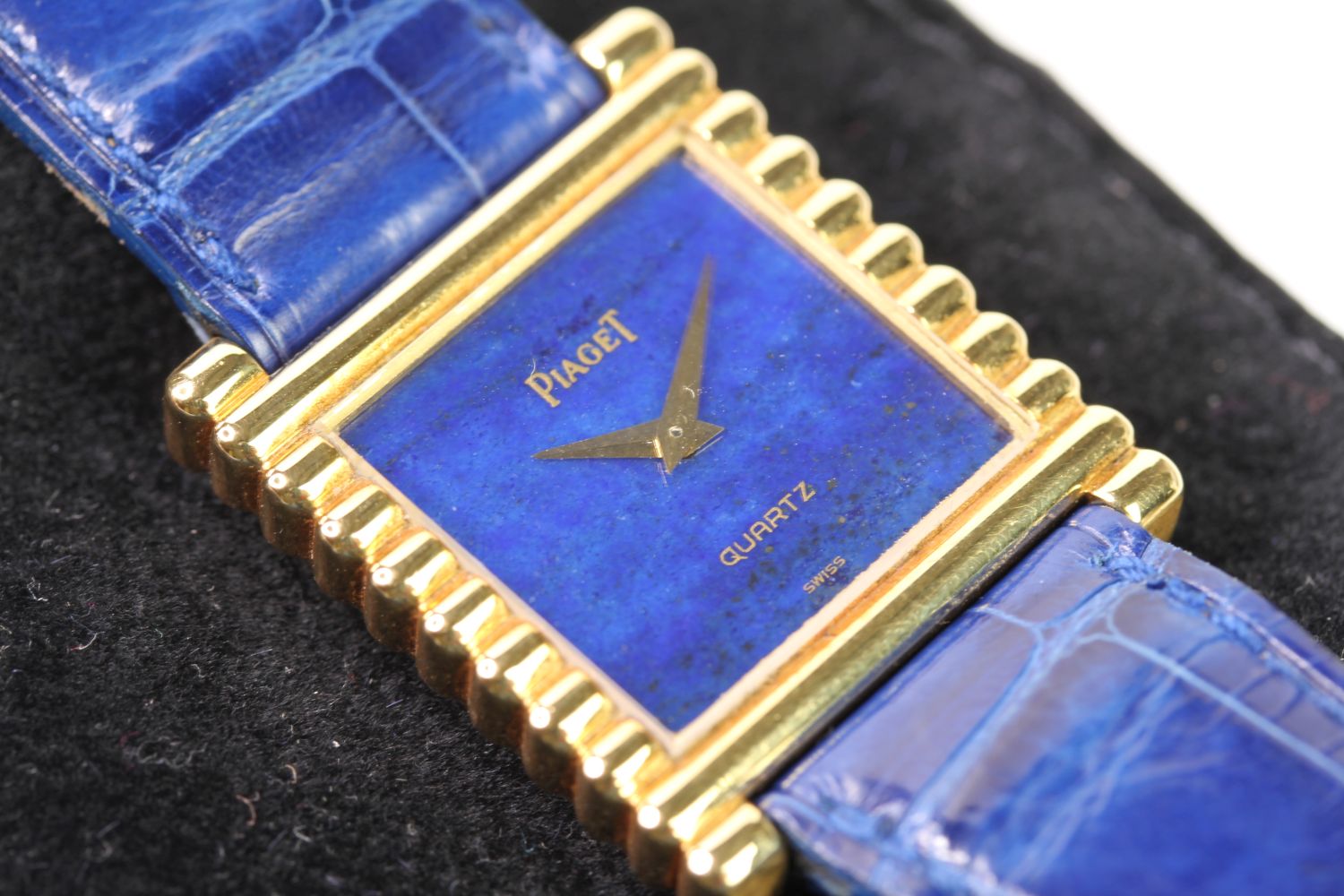 18CT PIAGET LAPIS WRIST WATCH WITH PAPERS AND POUCH REFERENCE 71310, square lapis dial with gold - Image 3 of 4