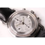 VINTAGE EBERHARD & CO CHRONOGRAPH REFERENCE 78800, two tone silver dial, Arabic numerals, triple