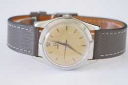 GENTLEMENS OMEGA DRESS WRISTWATCH, circular cream patina dial with ice cream cone hour markers and
