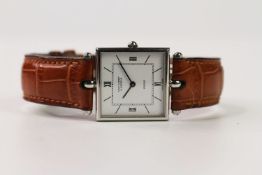 VAN CLEEF & ARPELS DRESS WATCH, square white dial with roman numerals and baton hour markers, 26mm