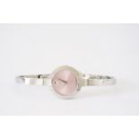 LADIES MOVADO MUSEUM QUARTZ WRISTWATCH, circular pink dial with hands, 22mm stainless steel case