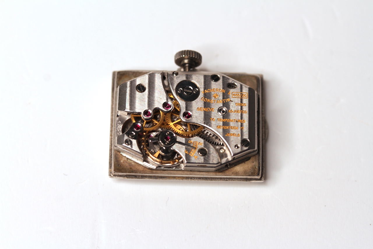 A RARE GENTLEMEN'S PLATINUM VACHERON & CONSTANTIN WRISTWATCH, silver dial with original diamond - Image 4 of 4
