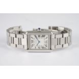 GENTLEMENS CARTIER TANK SOLO WRISTWATCH REF. 3170, rectangular white dial with black roman numeral