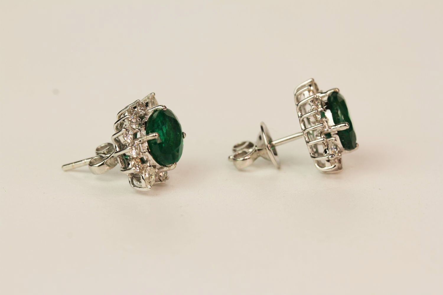 Pair Of Emerald & Diamond Earrings, set with round brilliant diamonds - Image 2 of 4