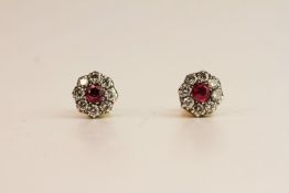 Diamond & Ruby Flower Earrings, rubies estimated at 0.55ct, diamonds estimated at 0.80ct total, 18ct