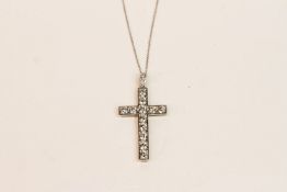 Diamond Set Cross Necklace, 18ct white gold, estim