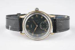 GENTLEMENS BWC GERMAN MILITARY WRISTWATCH, circular black dial with applied hour markers and
