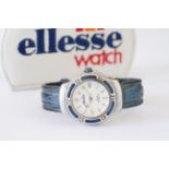 GENTLEMENS ELLESSE DATE QUARTZ WRISTWATCH W/ BOX, circular white dial with luminous hour markers and