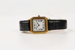 CARTIER SANTOS DUMONT 18CT WITH RECEIPT 1995, square white dial with roman numeral hour markers,