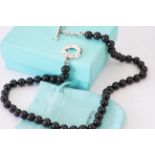 TIFFANY & CO 925 STERLING SILVER BLACK ONYX BEAD NECKLACE, an onyx bead toggle necklace produced