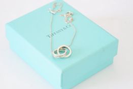 TIFFANY & CO 925 STERLING SILVER 1837 TWIN RING PENDANT & CHAIN NECKLACE, 925 sterling silver 1837