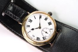 Vintage Stauffer & Co International Watch Company 18ct Gold Trench Watch, circular dial with roman