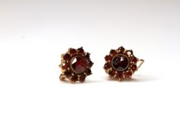 9CT GARNET FLOWER DROP EARRINGS, total weight 3.4 gms.