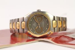 OMEGA SEAMASTER TWO TONE QUARTZ WATCH WITH PAPERS 1989, circular grey dial with two gold subsidary