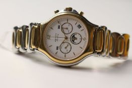 RARE GENTLEMENS ZENITH ACADEMY CHRONOGRAPH CALENDAR MOONPHASE STEEL AND GOLD WRISTWATCH, circular