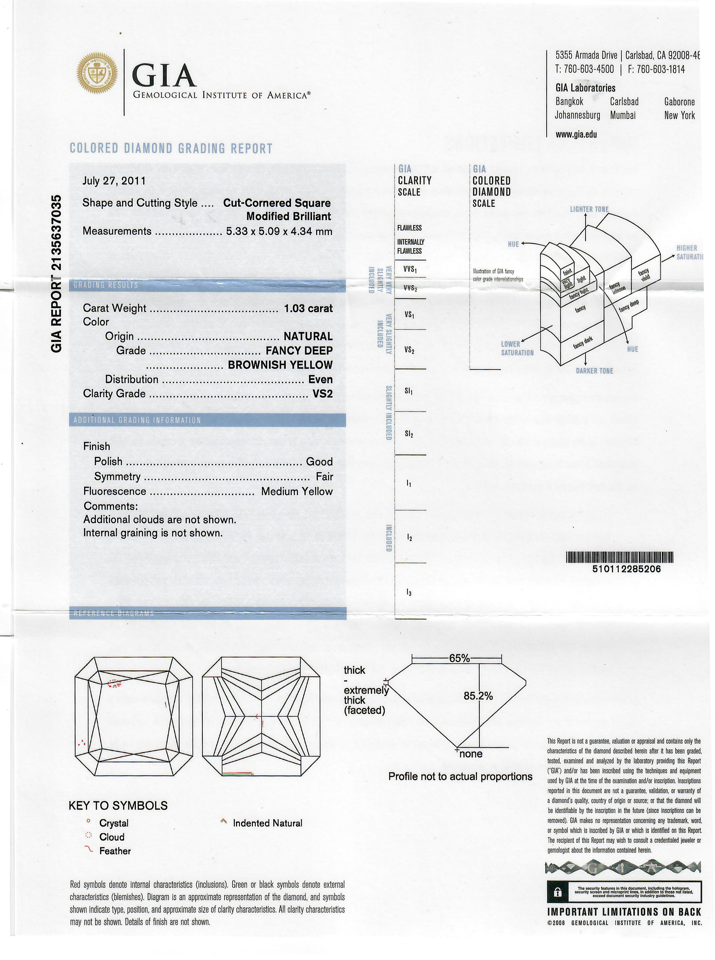 GIA 1.03CT Fancy coloured diamond ring, central modified square brilliant cut diamond, fancy deep - Image 4 of 4