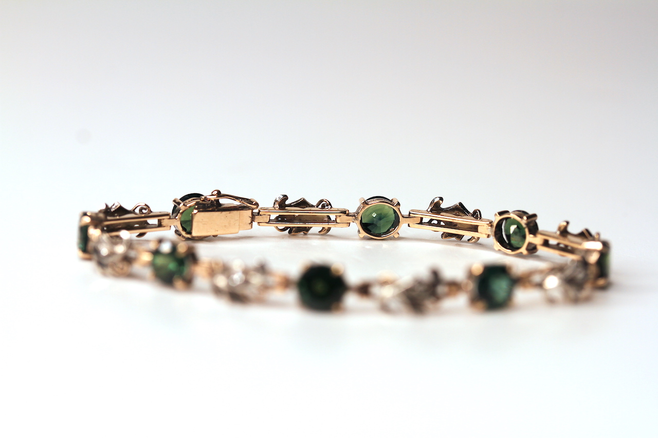 GREEN STONE AND DIAMOND FANCY BRACELET, approximate total weight 9.6gms, approximate length 17cm. - Image 2 of 2