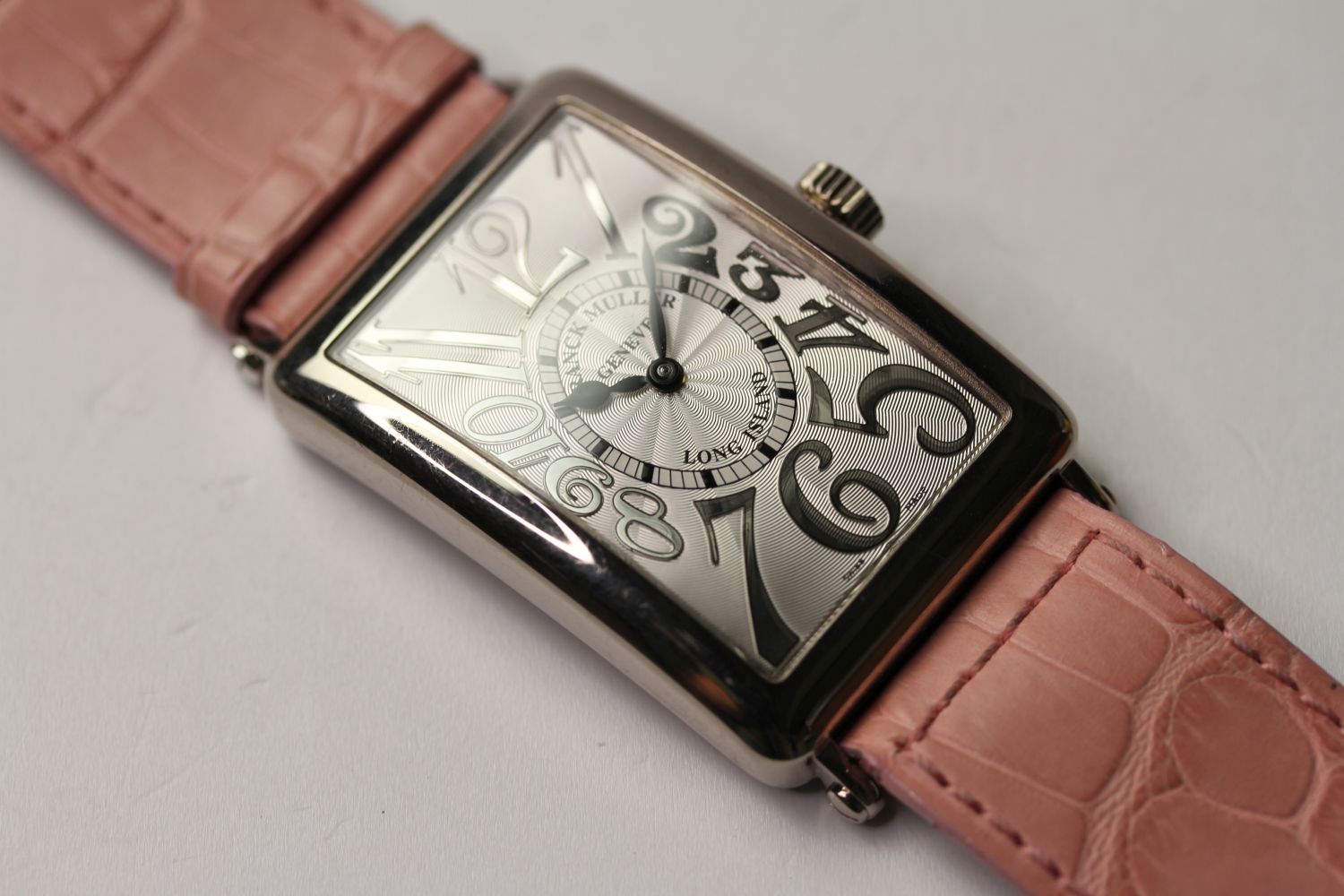 LADIES FRANCK MULLER LONG ISLAND RELIEF 18K WHITE GOLD AUTOMATIC WRISTWATCH REF 1000 SC, rectangular