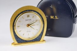 VINTAGE LUXOR FOR ASPREY TRAVEL CLOCK W/ TRAVEL CASE CIRCA 1960, circular linen dial with gold