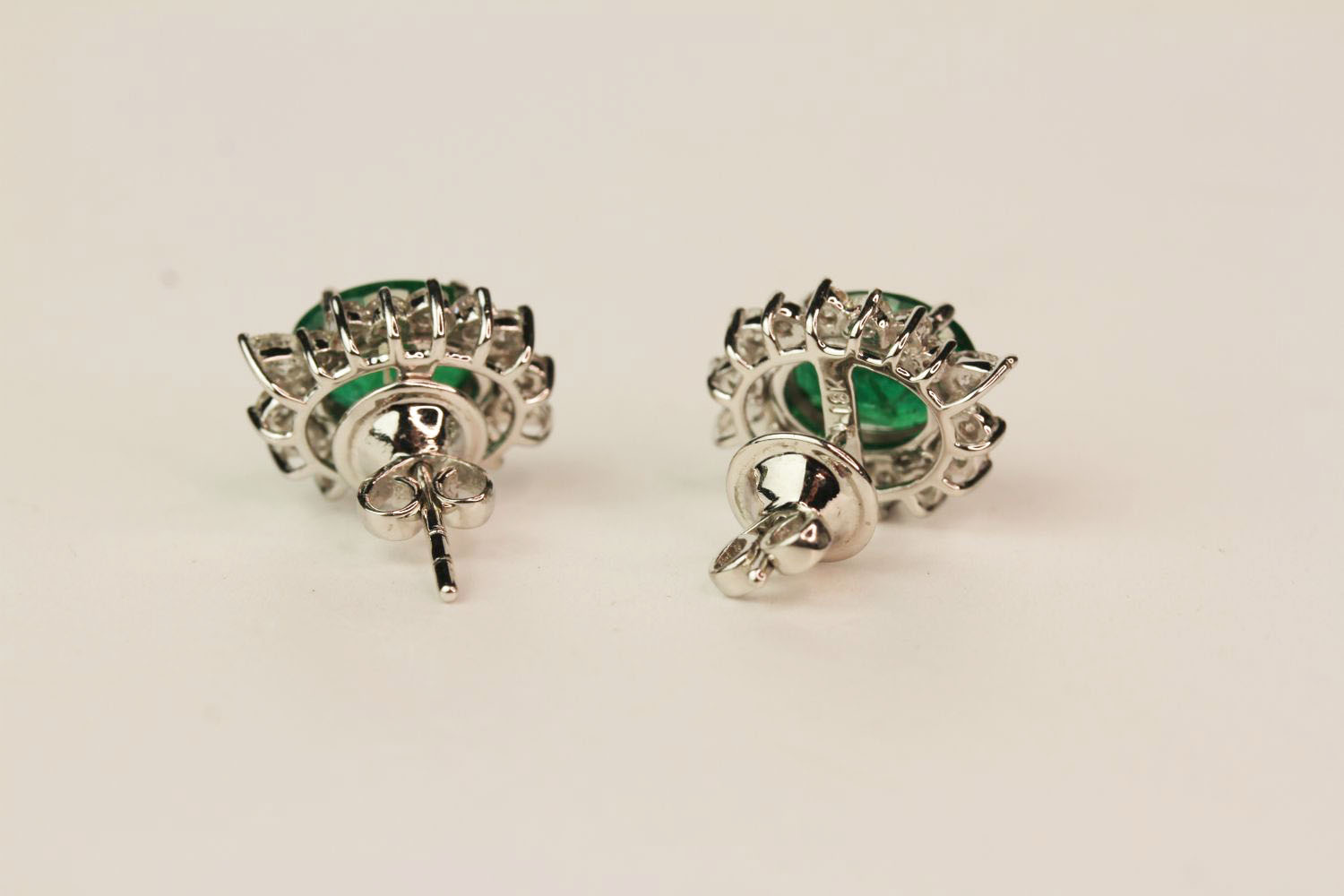 Pair Of Emerald & Diamond Earrings, set with round brilliant diamonds - Image 3 of 4