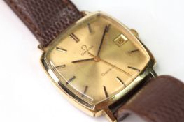 OMEGA GENEVE WRIST WATCH REFERENCE 132.0052, square champagne dial with baton hour markers, date