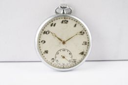 VINTAGE UNSIGNED SWISS MADE POCKET WATCH CIRCA 1920, circular patina dial with arabic numeral hour