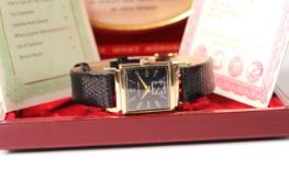 GENTLEMENS VINTAGE LONGINES WRISTWATCH WITH BOX AND PAPERS, square black dial with arabic numbers,