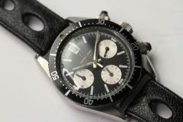 VINTAGE UNIVERSAL GENEVE SPACE COMPAX CHRONOGRAPH, circular black dial with three white subsidary