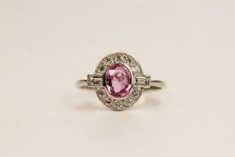 Oval Pink Sapphire & Diamond Ring, platinum, pink